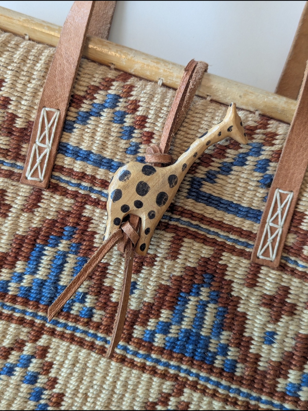 Vintage Sisal Market Jute Tote Bag Large Ethnic Boho Brown Blue - Picture 3 of 11